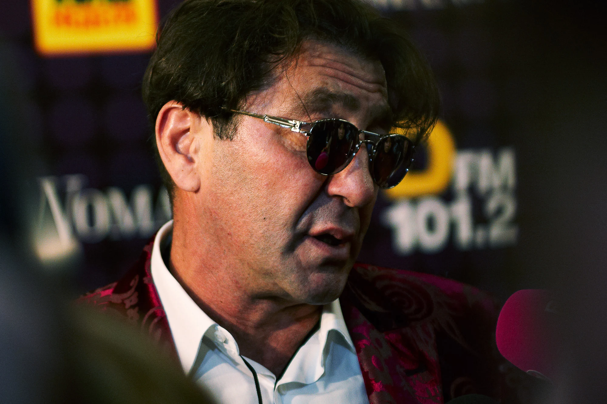 Singer Grigory Leps speaking to the media at a press event